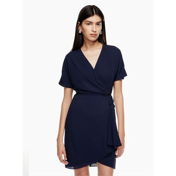 Aritzia Dresses & Skirts - Aritzia Babaton Wallace Wrap Dress in Pure Indigo Navy, Size XXS
